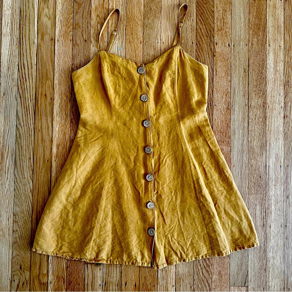 UO Button-Down Strappy Back Linen Dress